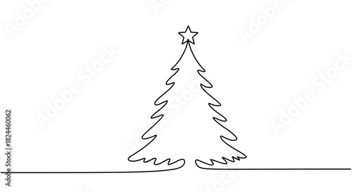 Elegant single line christmas tree drawing in red and green