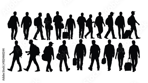 Traveling people silhouettes isolated on white background, Vector