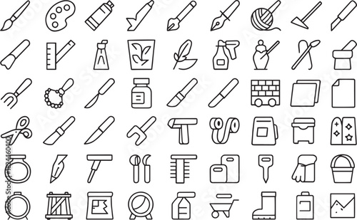Art and craft tools collection icon set Vector