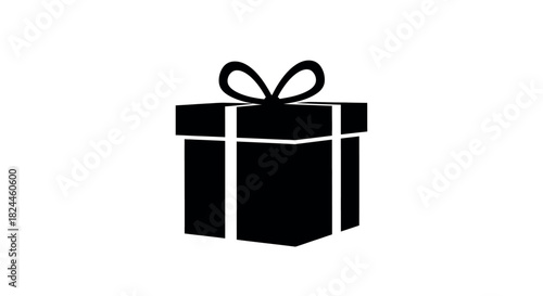 Minimalist silhouette gift box with ribbon icon