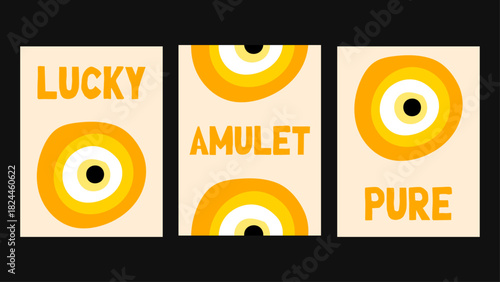 Vibrant protective amulet poster with warm color palette and bold clean typography. Eye symbol graphic vector