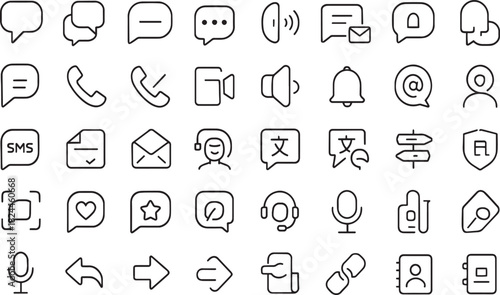 Communication and connection icons: chat, call, email, user, support, media Vector