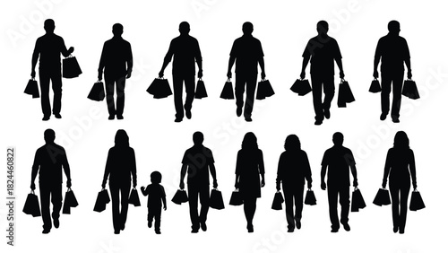 People shopping silhouettes isolated on white background, Vector