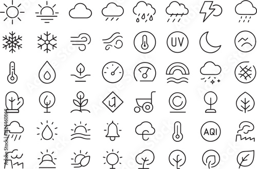 Collection of weather and nature related outline icons Vector