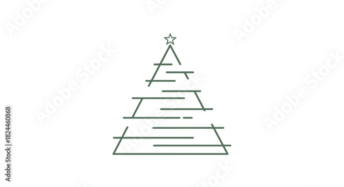 Minimalist linear christmas tree design with red and green accents