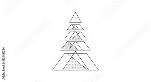 Geometric layered christmas tree line art with white background