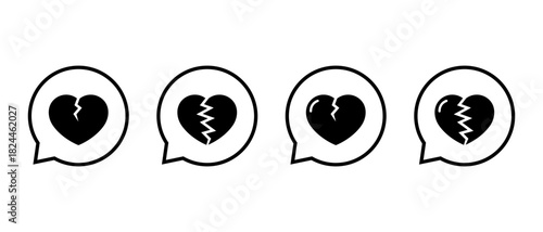 Heartbreak in chat bubble outline icon. Cracked heart symbol. Breakup and emotion reaction sign