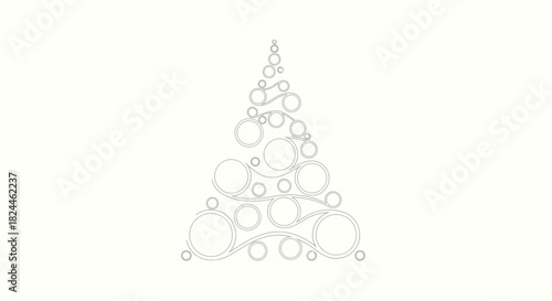 Minimalist circle line art christmas tree with simple loops