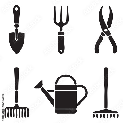 Garden Tools Set Silhouette Icons gardening
