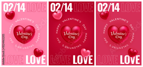 Valentine's Day. Realistic hearts. Vector design. Template for cards, banners, posters, and more.