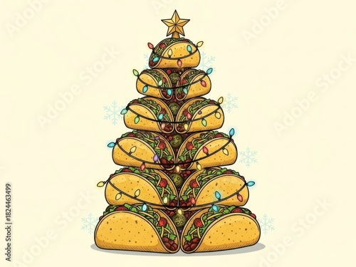 Festive taco christmas tree decorated with lights