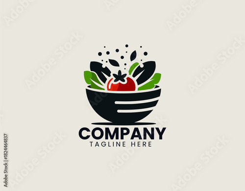 Fresh salad dish presented with leafy ingredients crafted in a clean bold black vector illustration logo