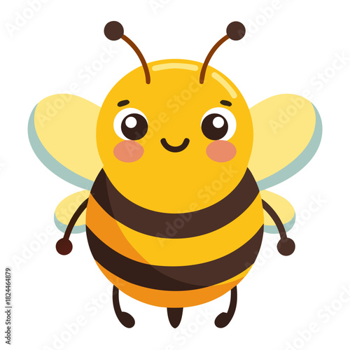 Adorable cartoon bee with light yellow wings and blushing cheeks on white background insect cute