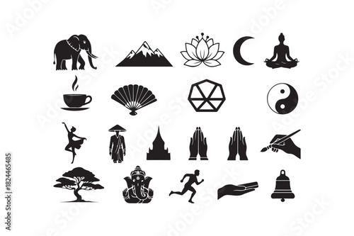 Japanese Culture Icon Set Silhouette Symbols for Vector Design