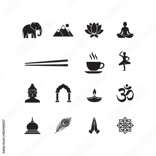 Japanese Culture Icon Set Silhouette Symbols for Vector Design