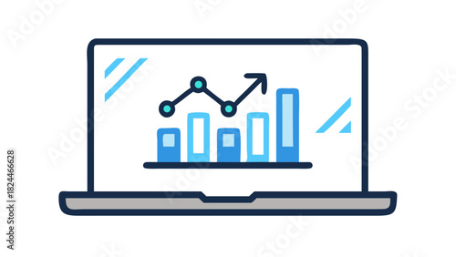 Vector icon of a laptop with graphs symbolizing digital business analytics