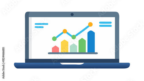 Vector icon of a laptop with graphs symbolizing digital business analytics