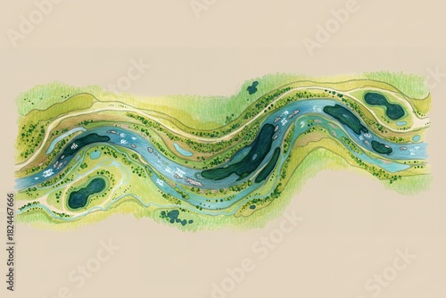 Aerial view of winding river through lush green landscape river ecosystem diagram