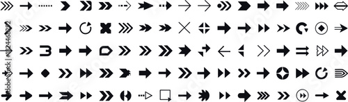 Modern vector arrow icons set, directional symbols, navigation elements, UI design, web graphics, black on white background