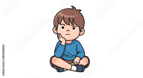 a boy is sitting thinking
