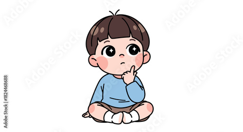a boy is sitting thinking