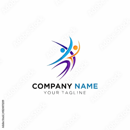 Dynamic duo human figures logo for a modern company brand.