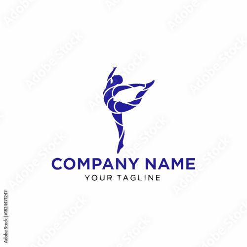 Abstract Blue Silhouette of a Graceful Rhythmic Gymnast in Dynamic Pose.