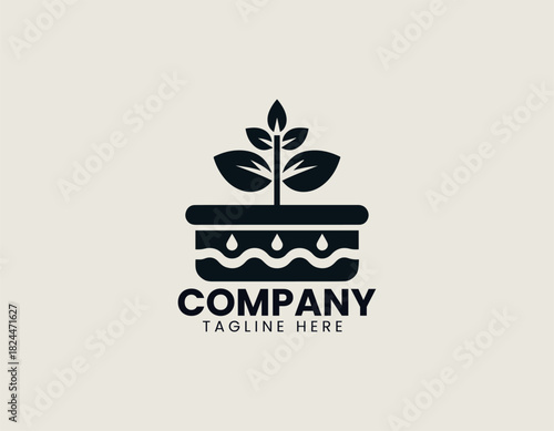 Hydroponic plant growing in a nutrient water system crafted in a clean bold black vector illustration logo