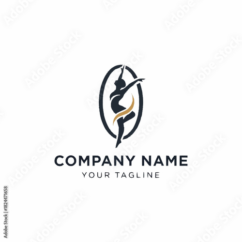 Elegant Silhouette of a Dancer in an Oval Frame Logo Design.
