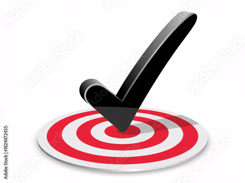 Success achieved icon with checkmark hitting the bullseye target, perfect solution for meeting business goals and exceeding targets, focus and accuracy
