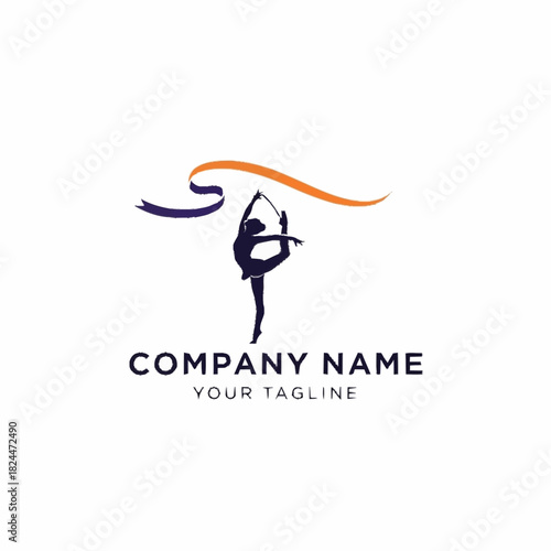Graceful Rhythmic Gymnast Silhouette with Flowing Ribbons Logo Design.