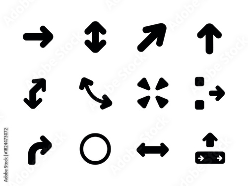 A collection of various directional and navigational icons are presented on a white background.