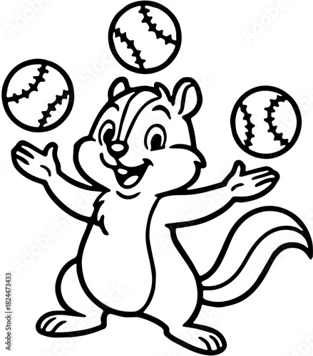 A chipmunk juggling baseballs