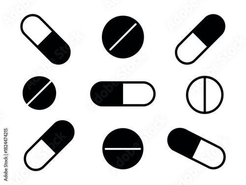 A collection of medical pills and capsules are displayed on a white background.