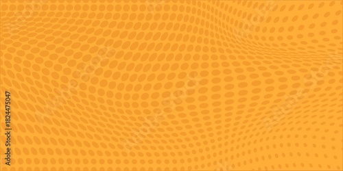 Yellow halftone pattern. Retro comic gradient background. Bright orange pixelated dotted texture overlay.