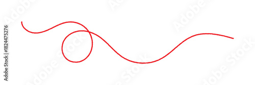 Red thread isolates on a white background. Red silk thread looped in a circle form, symbolizing vector thread of fate in tradition. .Line of red yarn, long red thread.