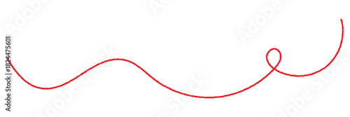 a red silk thread looped in a circle form, extending on both ends, symbolizing the red thread of fate in chinese tradition, on a pure white background with copy space.Line of red yarn, long red thread