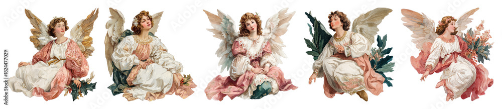 Obraz premium PNG Vintage angel illustrations collection, element set on transparent background