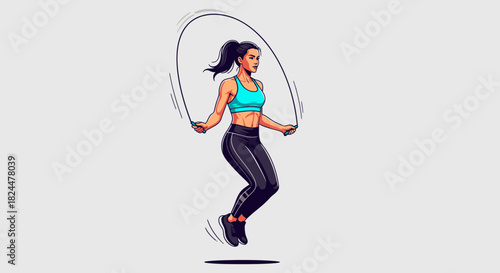 Energetic graphic of a female athlete performing a jump rope exercise, symbolizing strength, agility, and a vibrant fitness journey