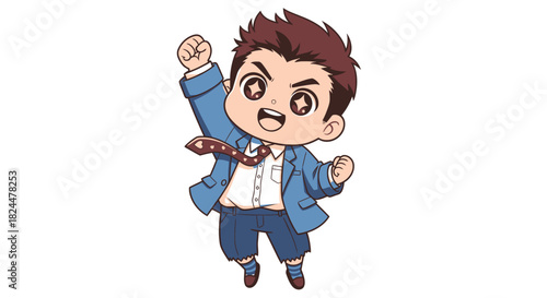 Happy cartoon children, a smiling boy and girl, playing with fun and love