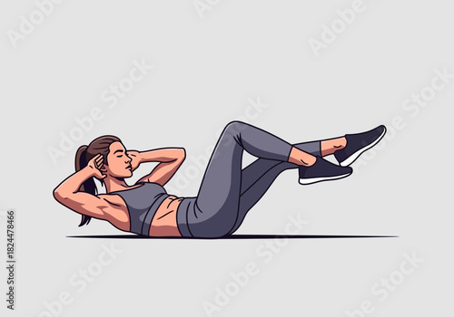 Illustrative depiction of a focused young woman engaging in an intense core workout session, demonstrating dedication to fitness and a healthy lifestyle through effective abdominal exercises