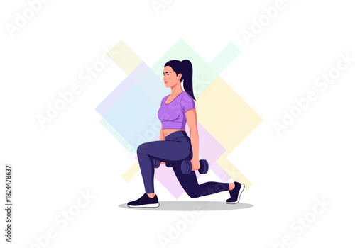 Woman Performing Dumbbell Lunges Fitness and Exercise Illustration for Health and Wellness