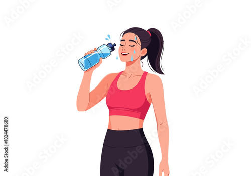Woman enjoying water after workout A refreshing moment in fitness