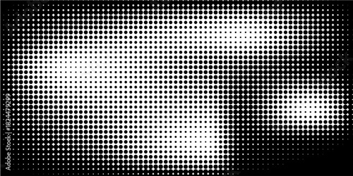 Grunge halftone gradient background. Faded grit noise texture. White and black sand wallpaper. Retro pixelated backdrop. Anime or manga style comic overlay. Vector