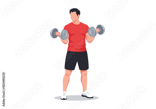 Man Doing Dumbbell Bicep Curls Exercise Illustration