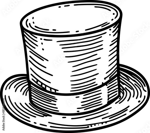 Hand drawn vintage top hat illustration in sketch isolated on white background