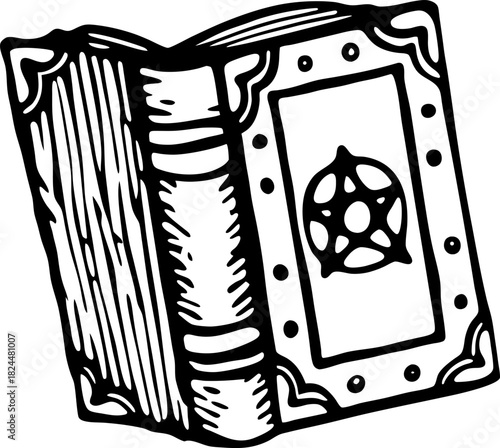 Ancient magical book illustration vintage ornate spellbook with decorative cover and mystical symbol