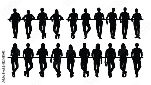 People silhouettes leaning on a bar isolated on white background, Vector