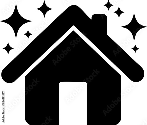 House cleaning icon with sparkle representing cleaning services on a white background