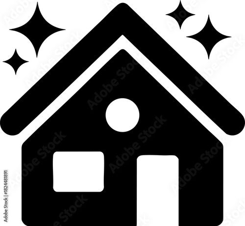 Flat vector icon representing a sparkling house for cleaning services on a white background